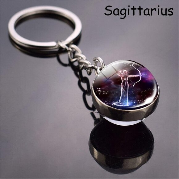 Zodiac Constellations Charm Luminous Crystal Ball Keychain Womens Gifts - Picture 2 of 6